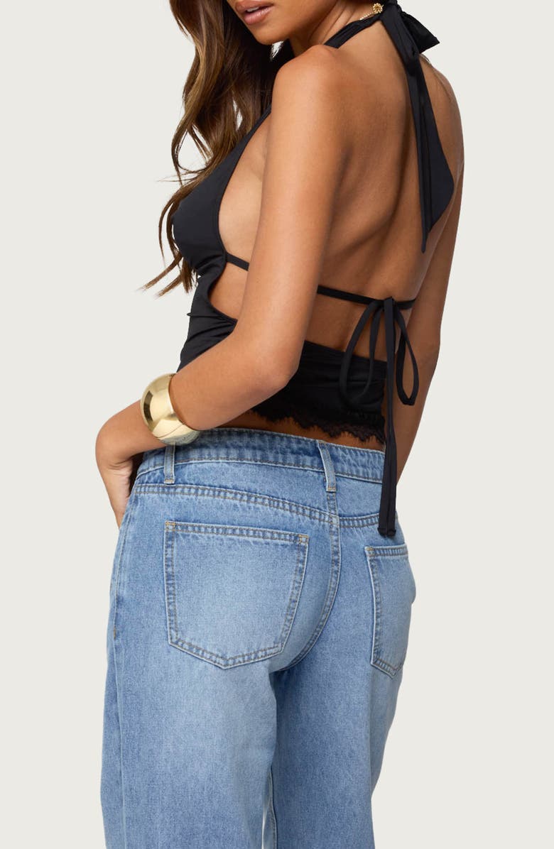 EDIKTED Layered Lace Trim Halter Top, Alternate, color, Black