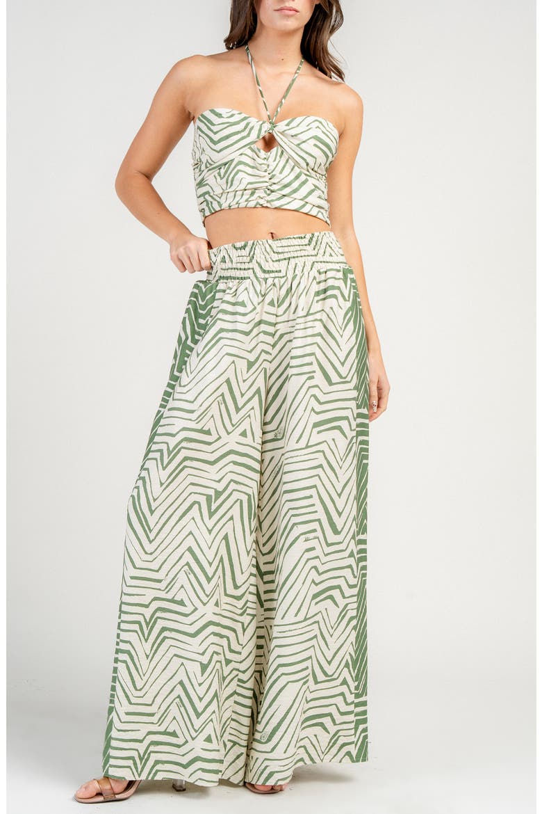 Printed Two-Piece Halter Top and Wide Leg Pants Set, Main, color, IVORY / GREEN