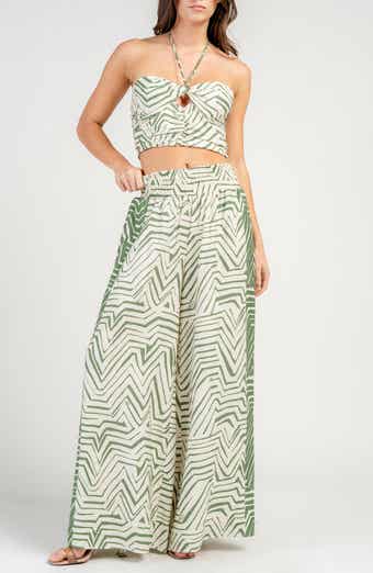 Printed Two-Piece Halter Top and Wide Leg Pants Set