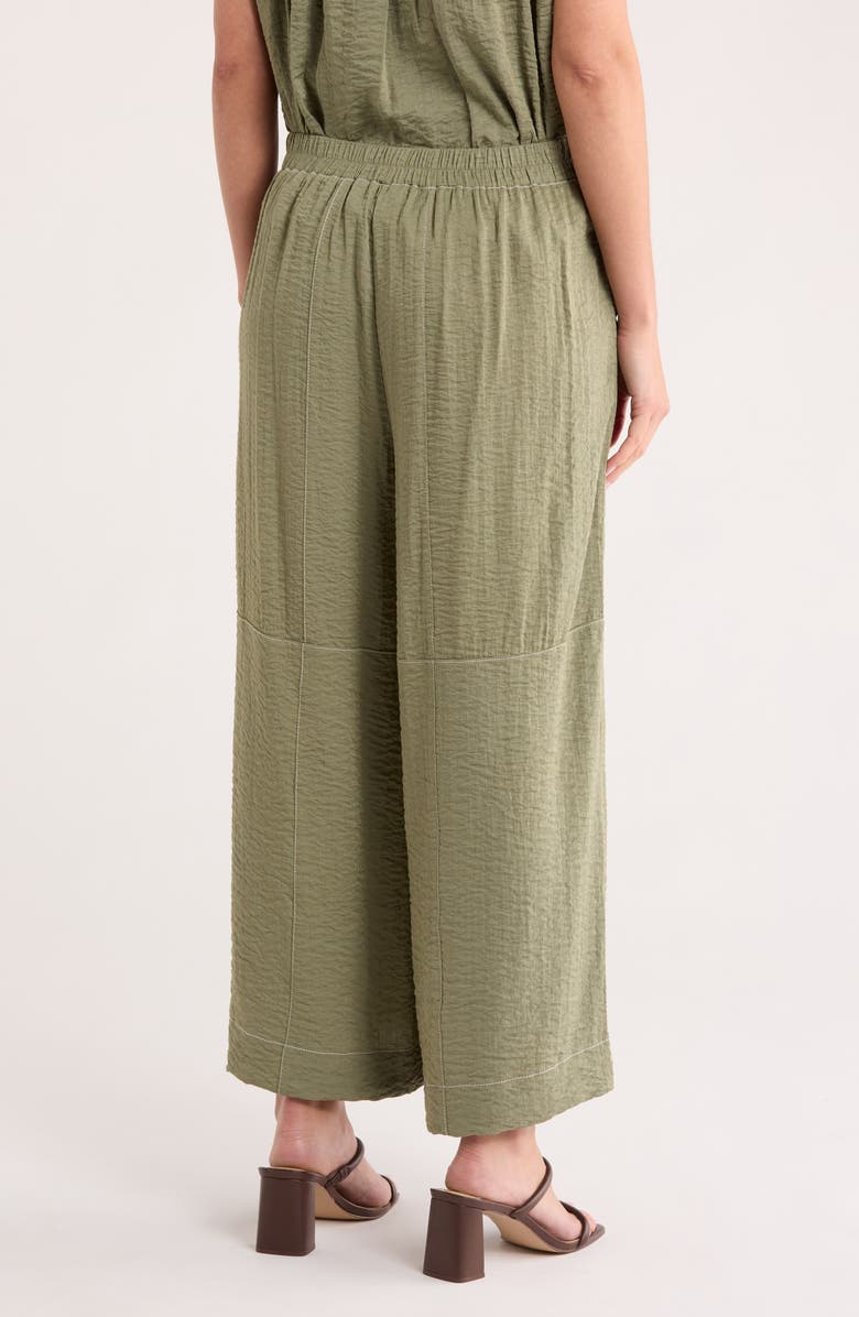 Adrianna Papell Crinkle Top Stitch Pants, Alternate, color, Oil Green/ Ivory