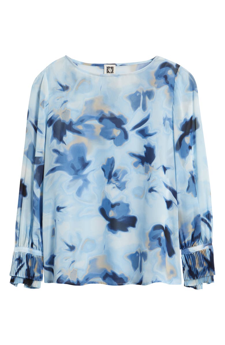 Anne Klein Pleated Tiered Cuff Top, Alternate, color, Lake Shore