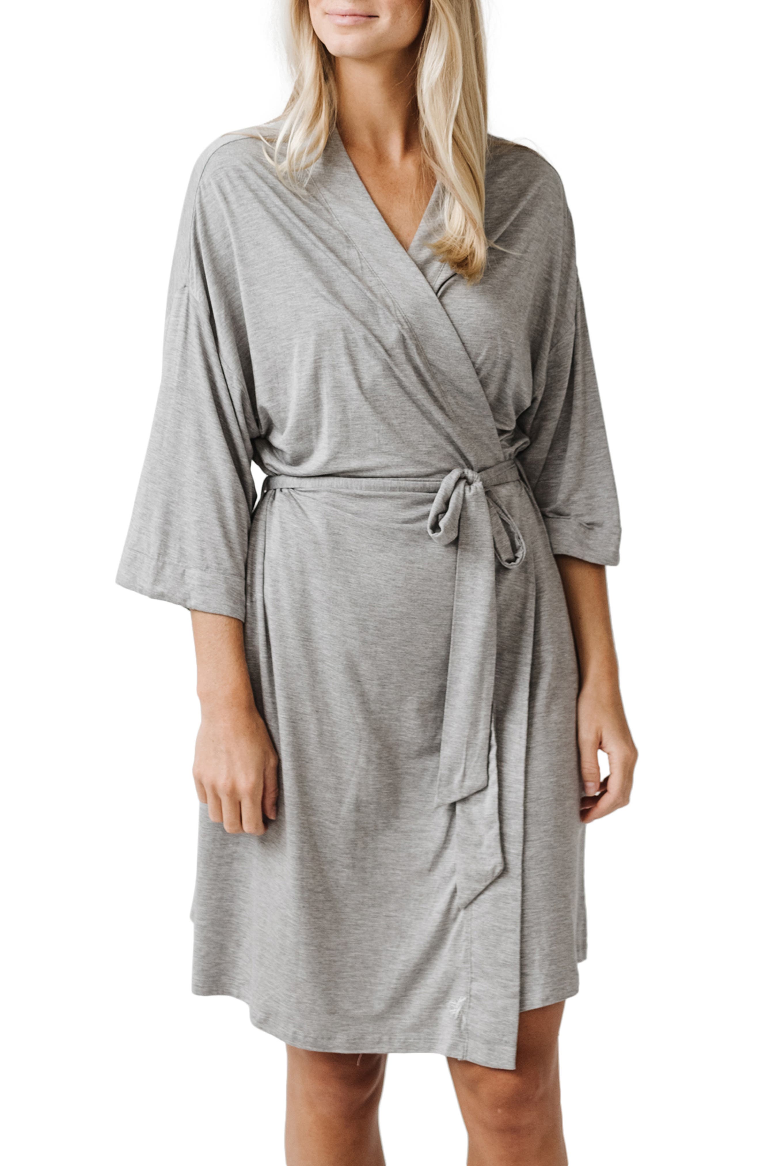 Cozy Earth Three-Quarter Sleeve Robe in Grey 