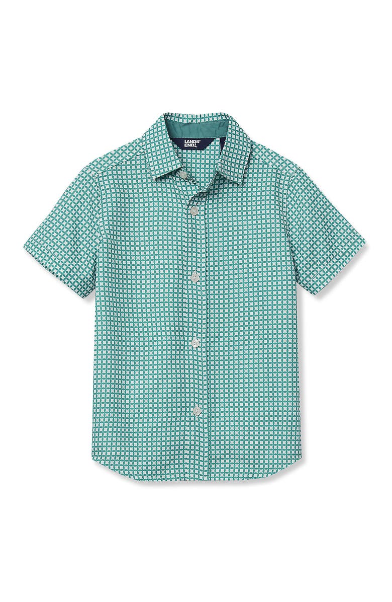 Lands' End Boys Short Sleeve Button Down Performance Shirt, Alternate, color, Spruce Geo