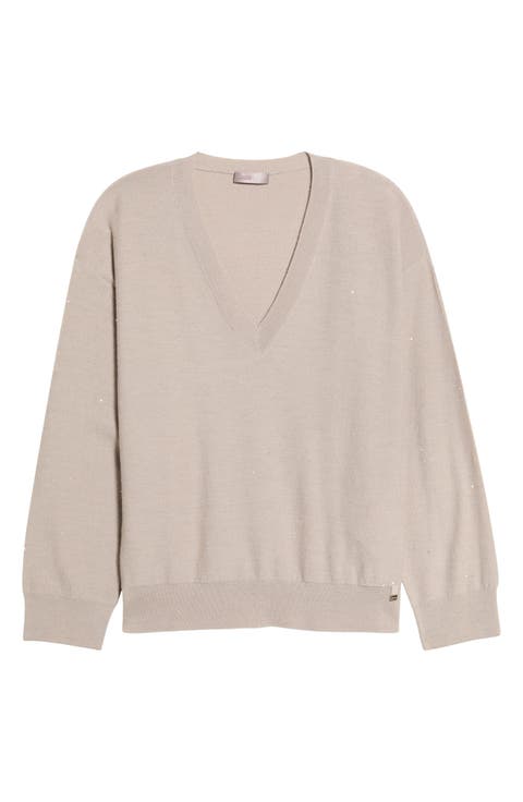 Sequin Embellished Wool Blend Sweater