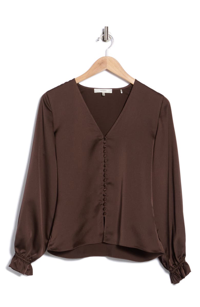 FRAME Slim V-Neck Blouse, Alternate, color, Chocolate Brown