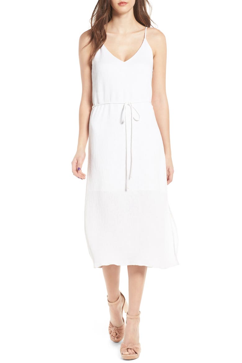 Tie Waist Midi Dress, Main, color, OFF WHITEDNU