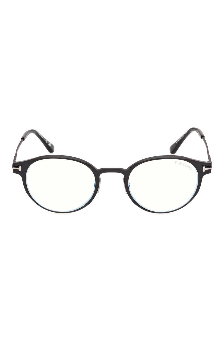 50mm Round Blue Light Blocking Glasses, Main, color, TUXEDO BLACK ROSE GOLD T LOGO