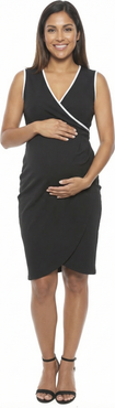 24seven Comfort Apparel Maternity V-Neck Sleeveless Faux Wrap Tulip Hemline Midi Dress