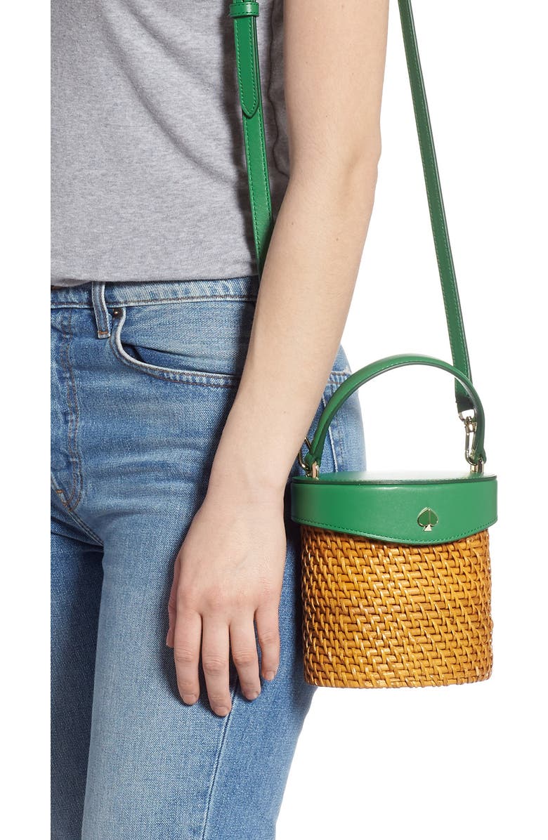 Kate Spade New York mini rose rattan bucket bag, Alternate, color,