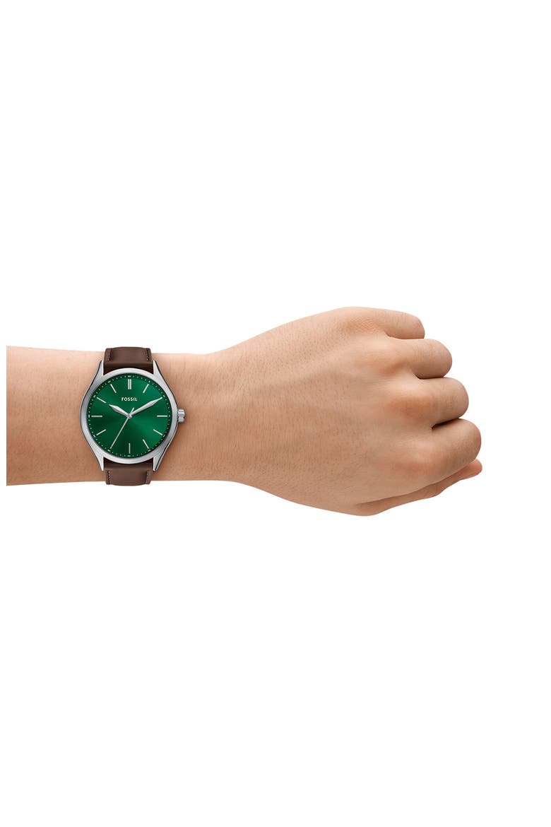 Fenmore Three-Hand Quartz Leather Strap Watch, 44mm, Alternate, color, SILVER