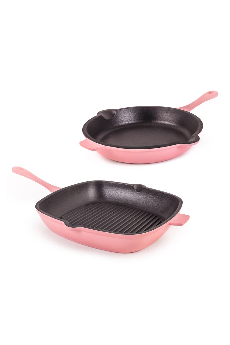 Neo 2-Piece Cast Iron Fry Pan & Grill Pan Set, Main, color, PINK