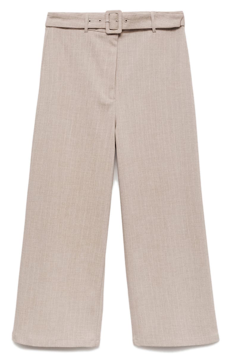 MANGO Chalk Stripe Belted Crop Wide Leg Pants, Alternate, color, Beige
