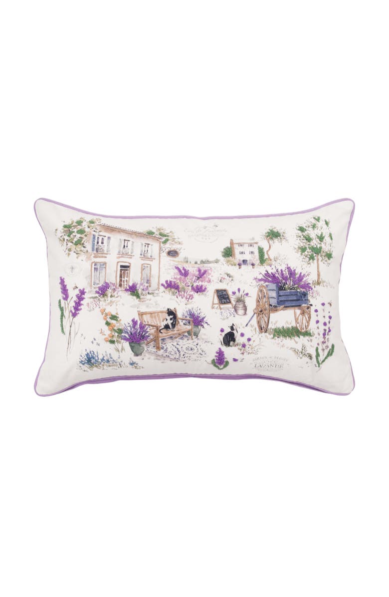 C&F Home Lavender & Cat Village Market Jardin de Fleurs Countryside Graphic Print Embroidered Throw Pillow, 14" x 22", Main, color, Purple
