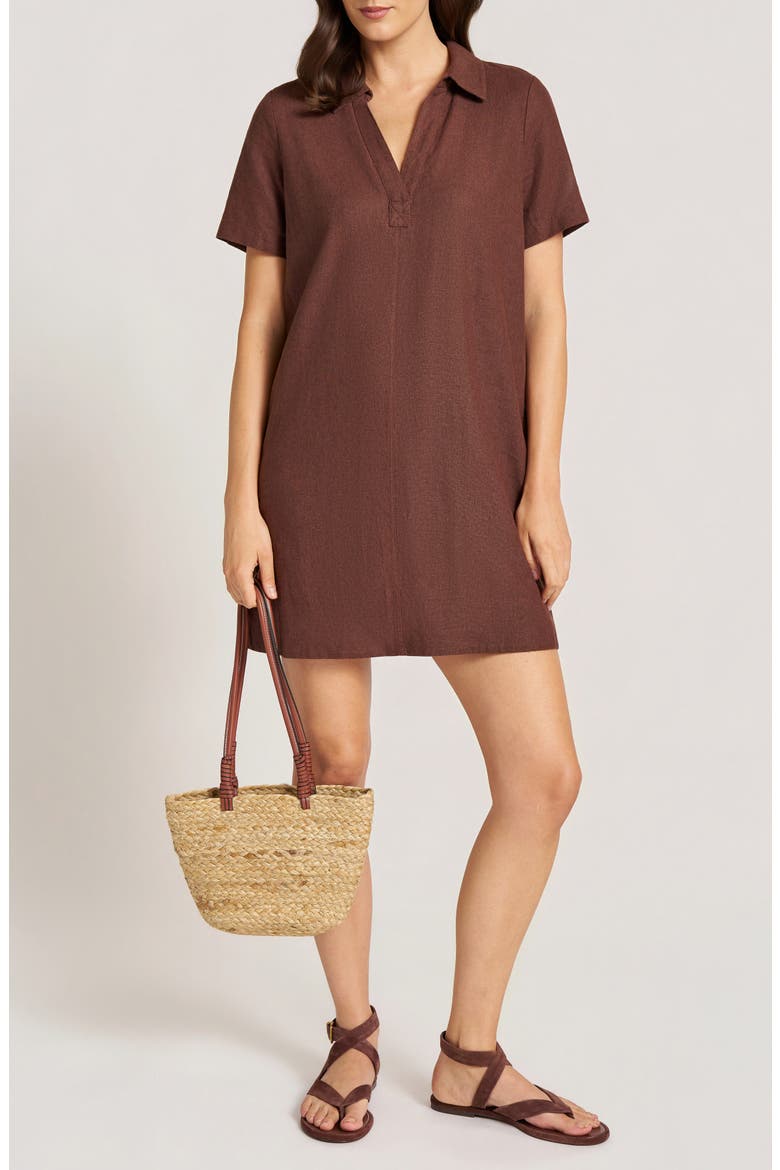 Sable Linen Blend Popover Dress, Alternate, color, CHOCOLATE
