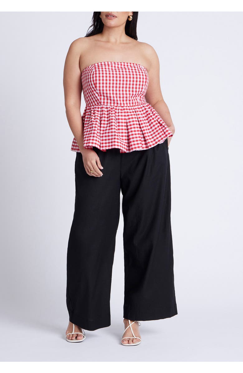 ELOQUII Gingham Peplum Top, Alternate, color, Spring Gingham Red