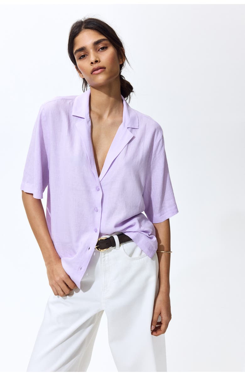 H&M Linen-blend Resort Shirt, Alternate, color, Light Purple