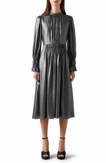 LK Bennett Louise Metallic Lamé Long Sleeve Midi Dress