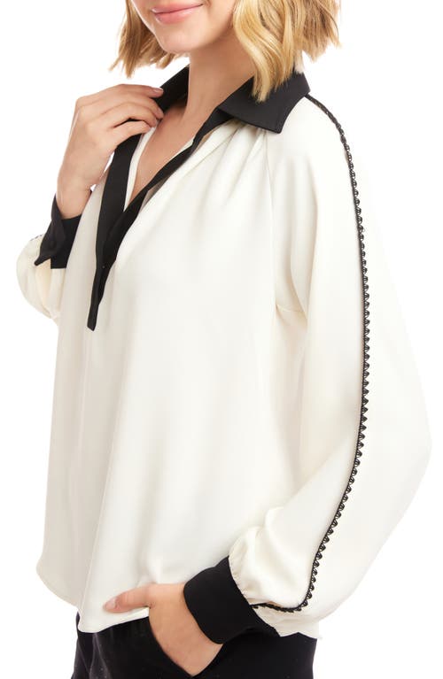 Karen Kane Colorblock Trim Popover Top In White