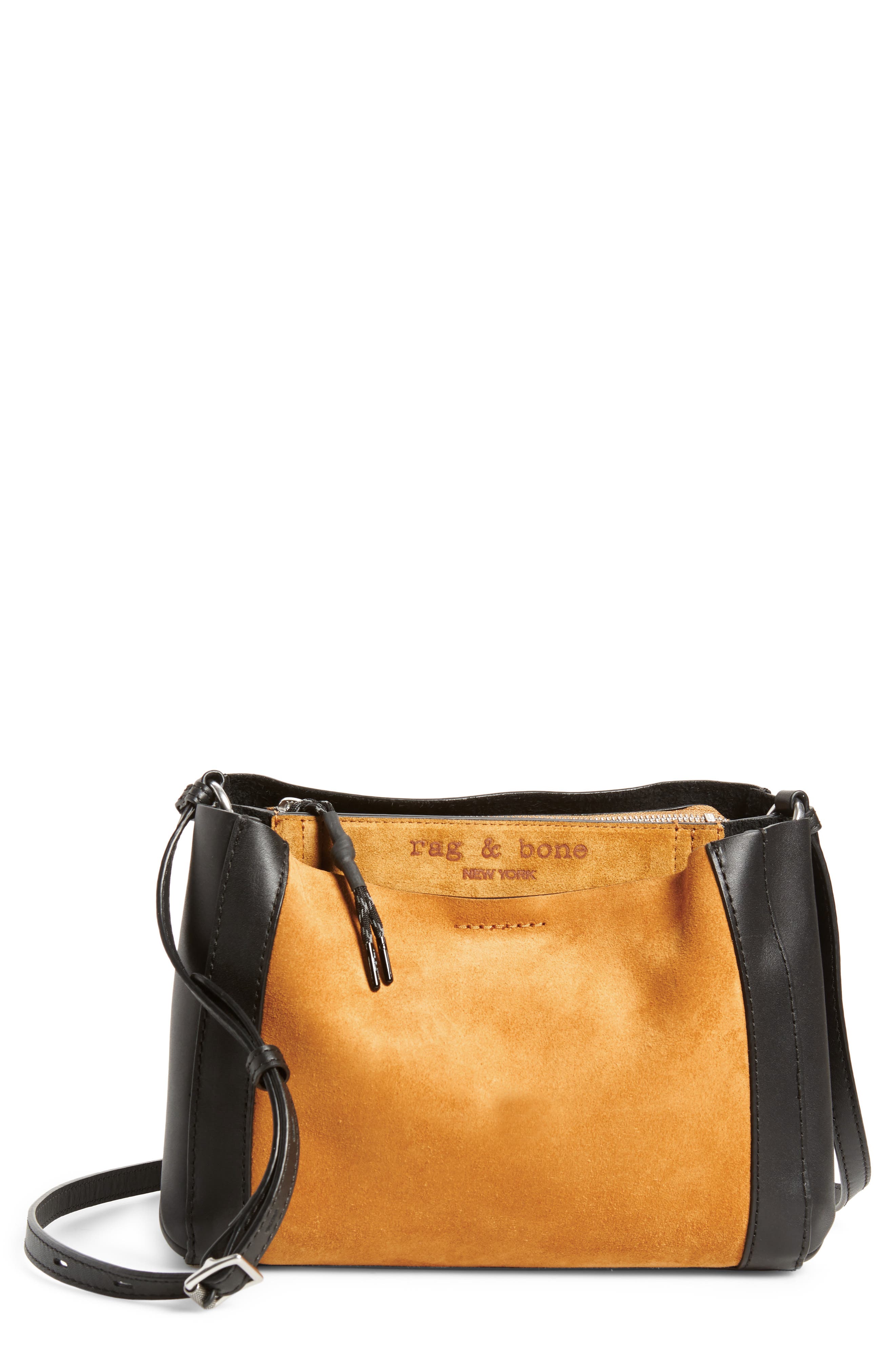 Passenger Suede & Leather Crossbody Bag, Main, color, BOURBON SUEDE