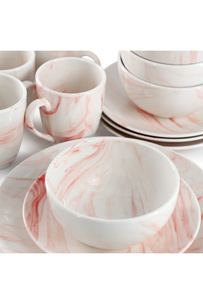 Fine Marble 16 Piece Porcelain Dinnerware Set, Alternate, color, Red