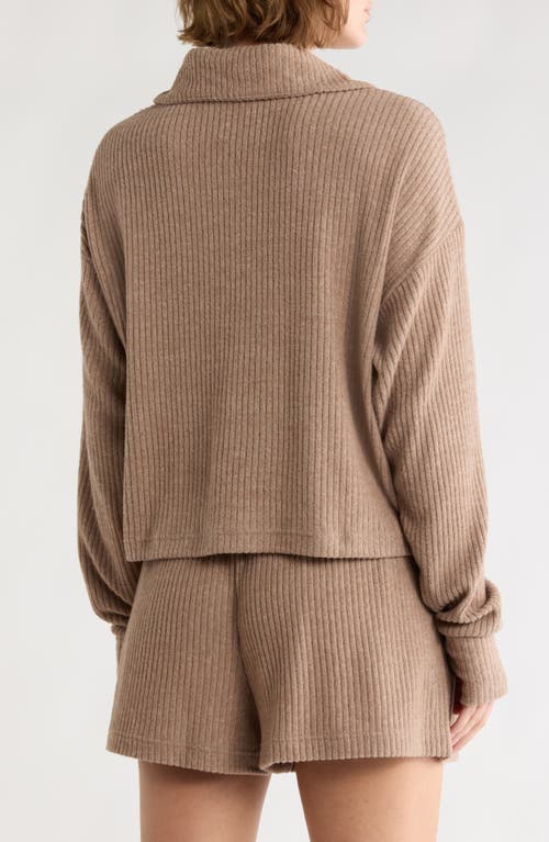 90 Degree By Reflex Brooklyn Rebel Rib Knit Half Zip Sweatshirt In Brown