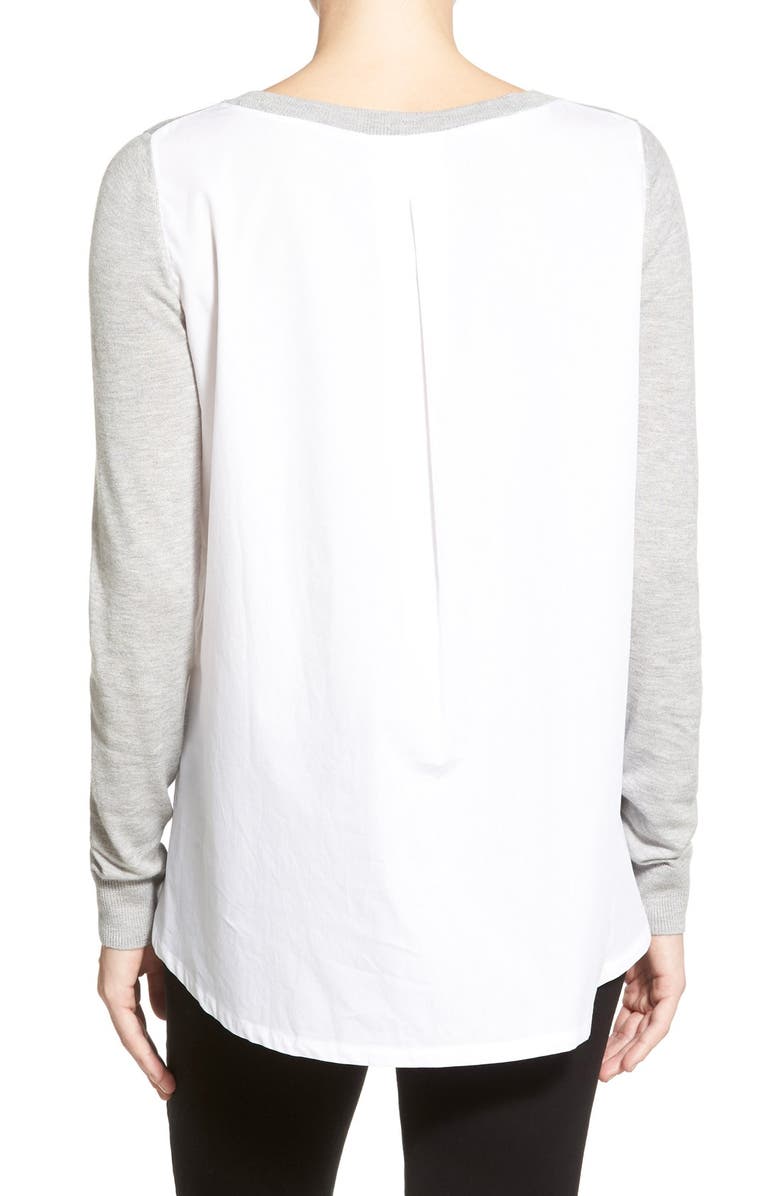Halogen<sup>®</sup> Poplin Back Crewneck Sweater, Alternate, color,
