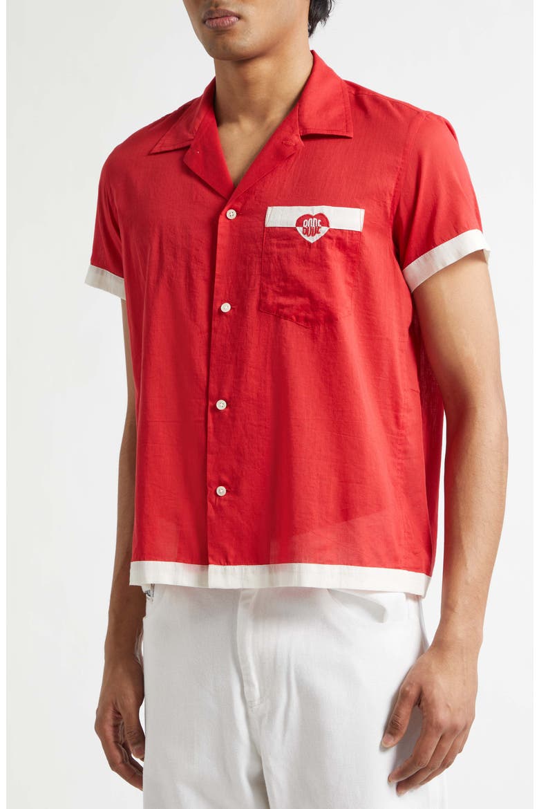 Heart Deco Cotton Voile Camp Shirt, Alternate, color, RED WHITE