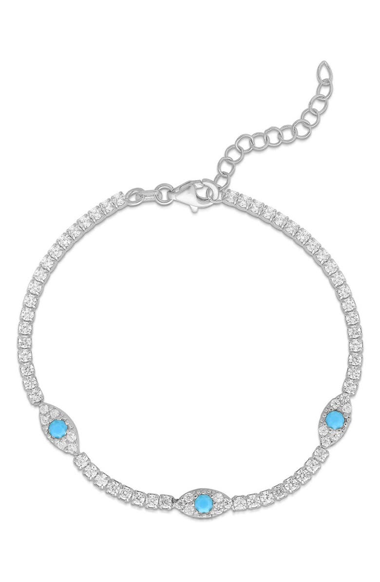 SPHERA MILANO CZ Evil Eye Tennis Bracelet, Main, color, Silver