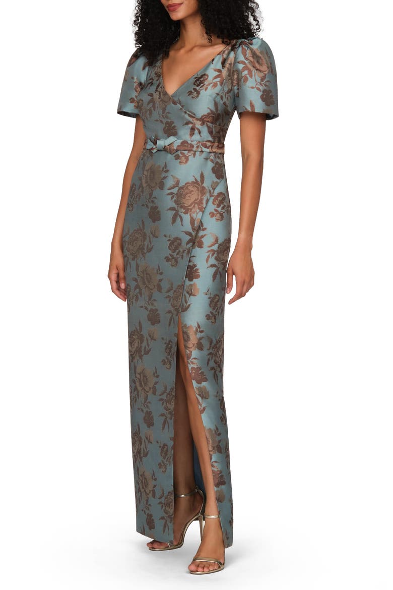 Esmerelda Floral Jacquard Column Gown, Alternate, color, DARK PECAN MULTI