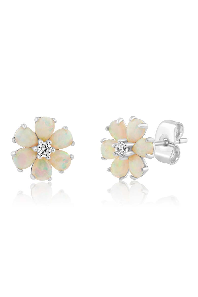 Opal & Cubic Zirconia Daisy Stud Earrings, Main, color, SILVER