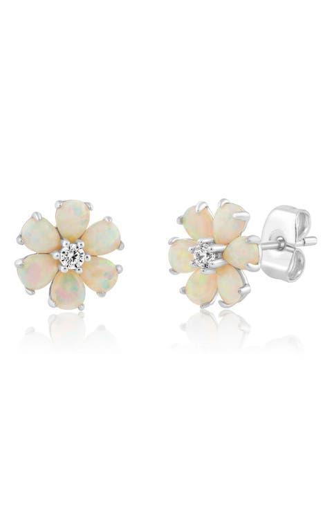 Opal & Cubic Zirconia Daisy Stud Earrings