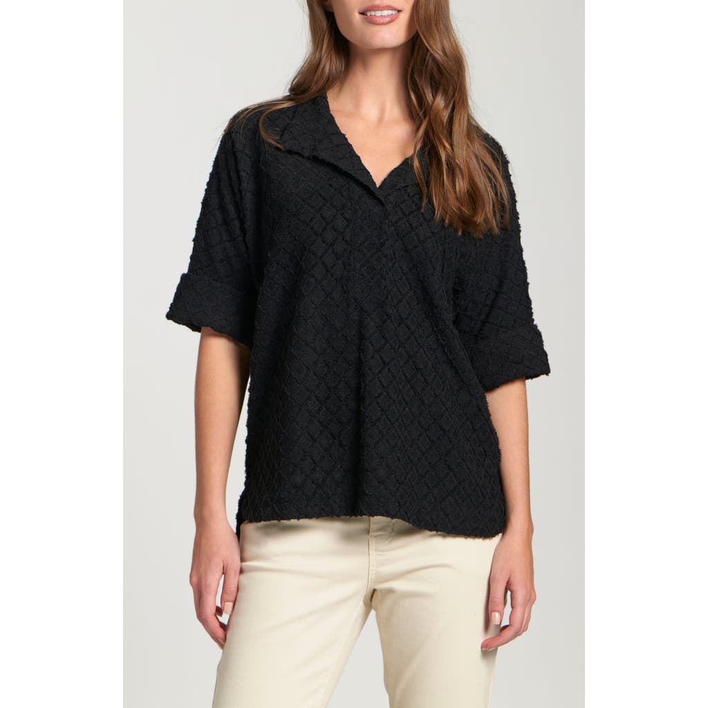 Apny Texture High/low Knit Top In Black