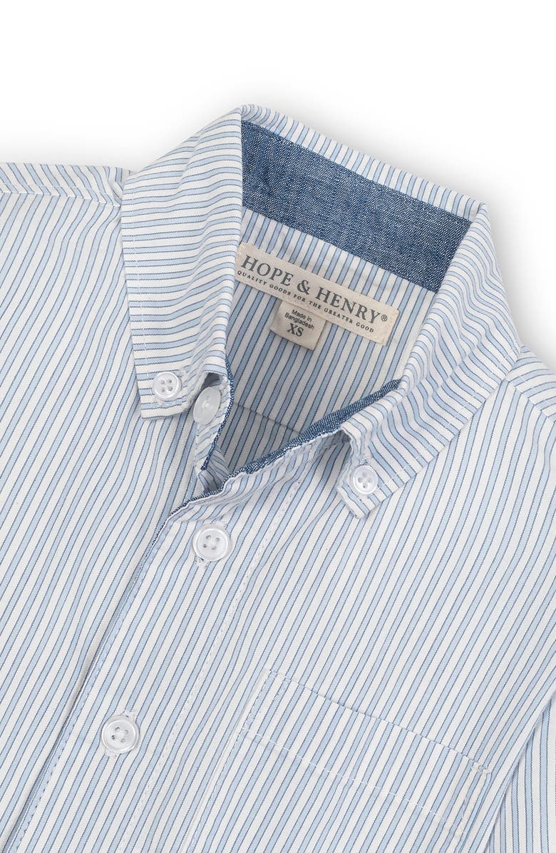 Hope & Henry Kids' Organic Stretch Poplin Long Sleeve Button Down Shirt, Alternate, color, Blue Ticking Stripe