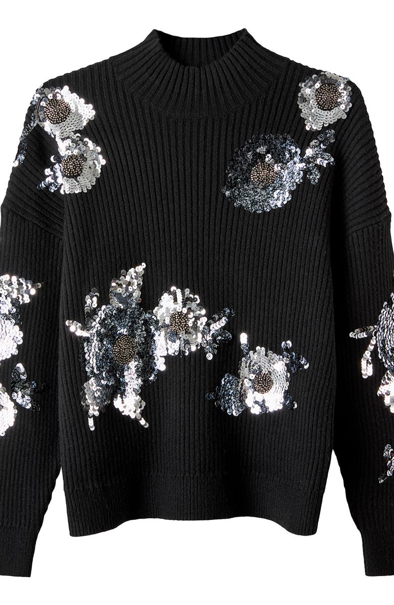 Joe Browns Mockneck Shimmer Sweater, Alternate, color, Silver Sequin Floral