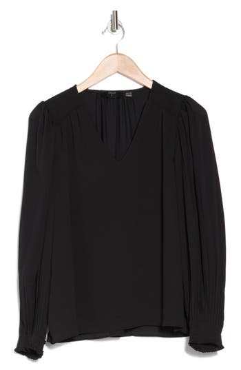 T Tahari Pleated Long Sleeve Shirt In Black