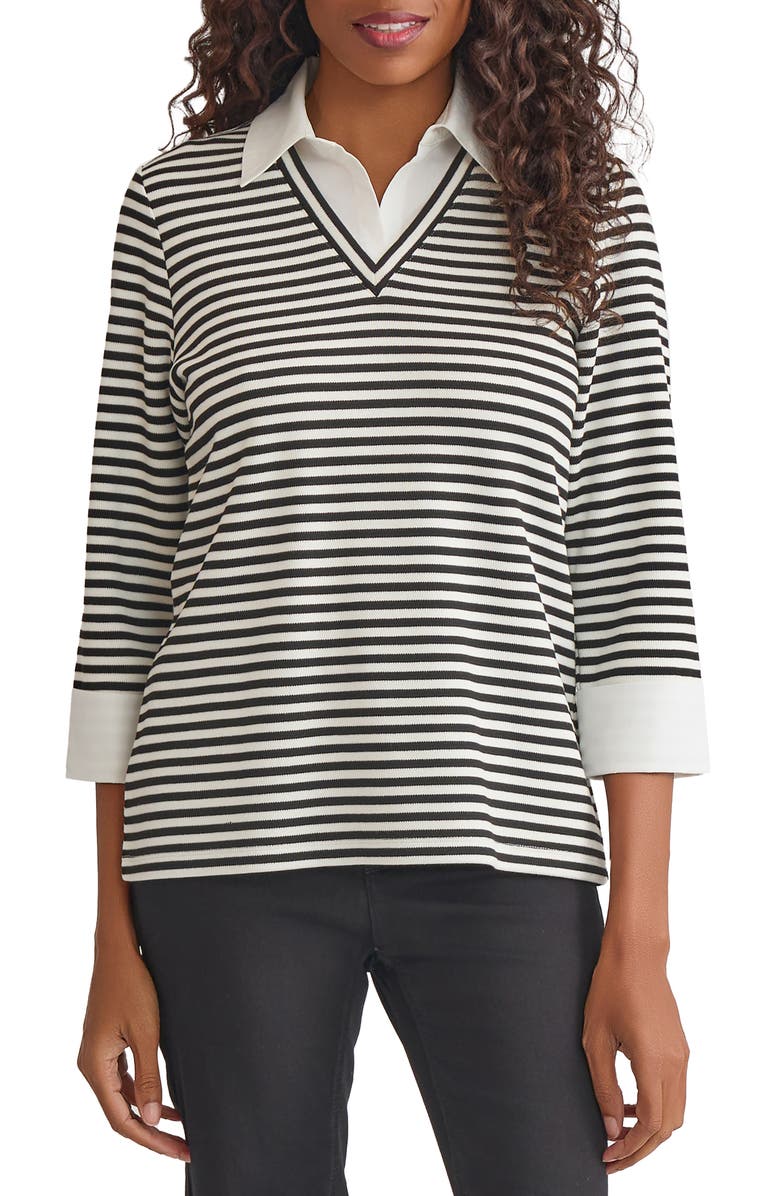 Jones New York Stripe Mixed Media Top, Main, color, 