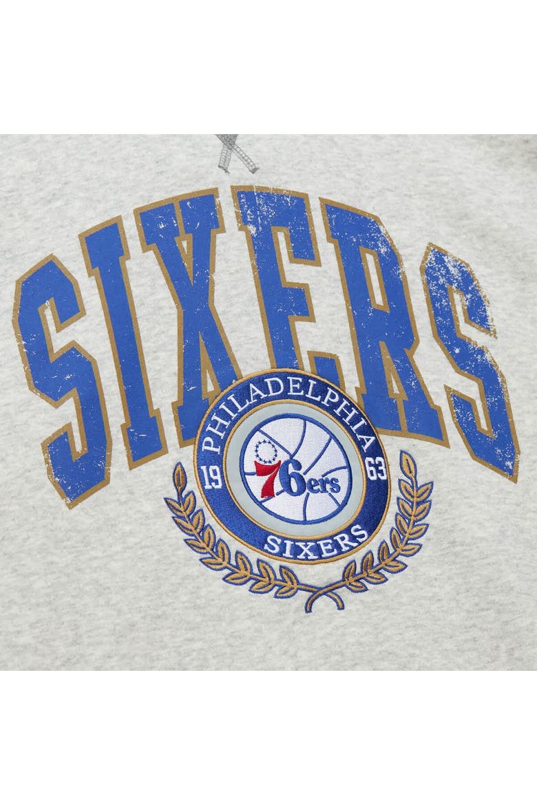 Men's Mitchell & Ness Heather Gray Philadelphia 76ers  Vintage Logo Pullover Sweatshirt, Alternate, color, Heather Gray