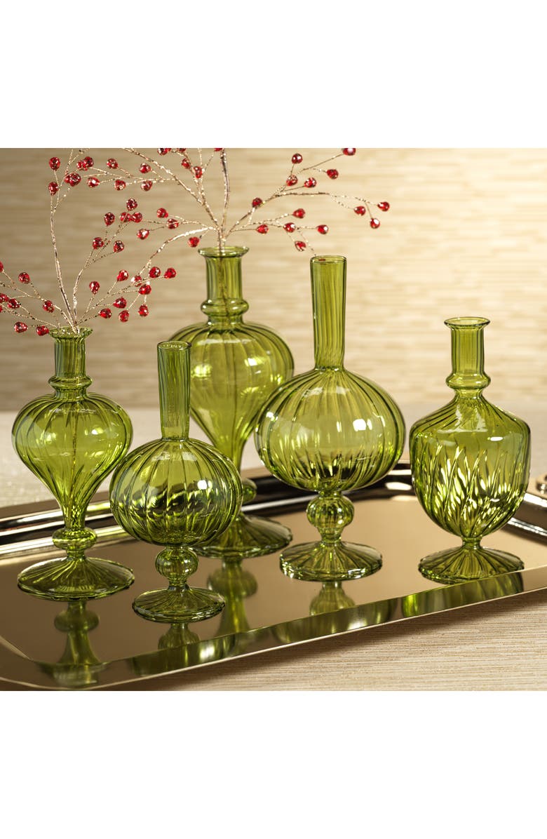 Zodax Vellum Set of 2 Spiral Decorative Glass Vases, Alternate, color, Green