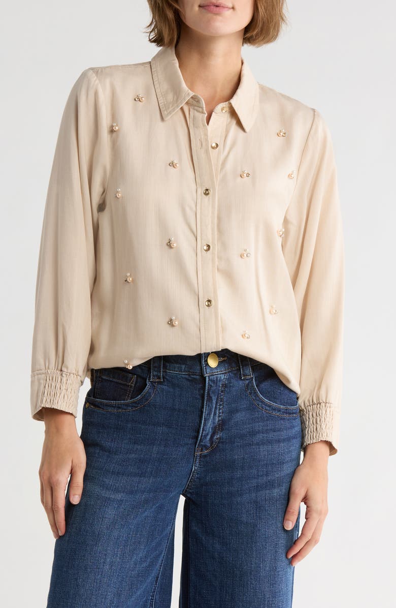 Democracy Long Sleeve Button-Up Shirt, Main, color, Macadamia