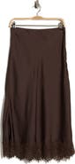 Parker Lace Trimmed Satin Midi Skirt