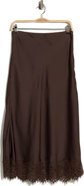 Parker Lace Trimmed Satin Midi Skirt