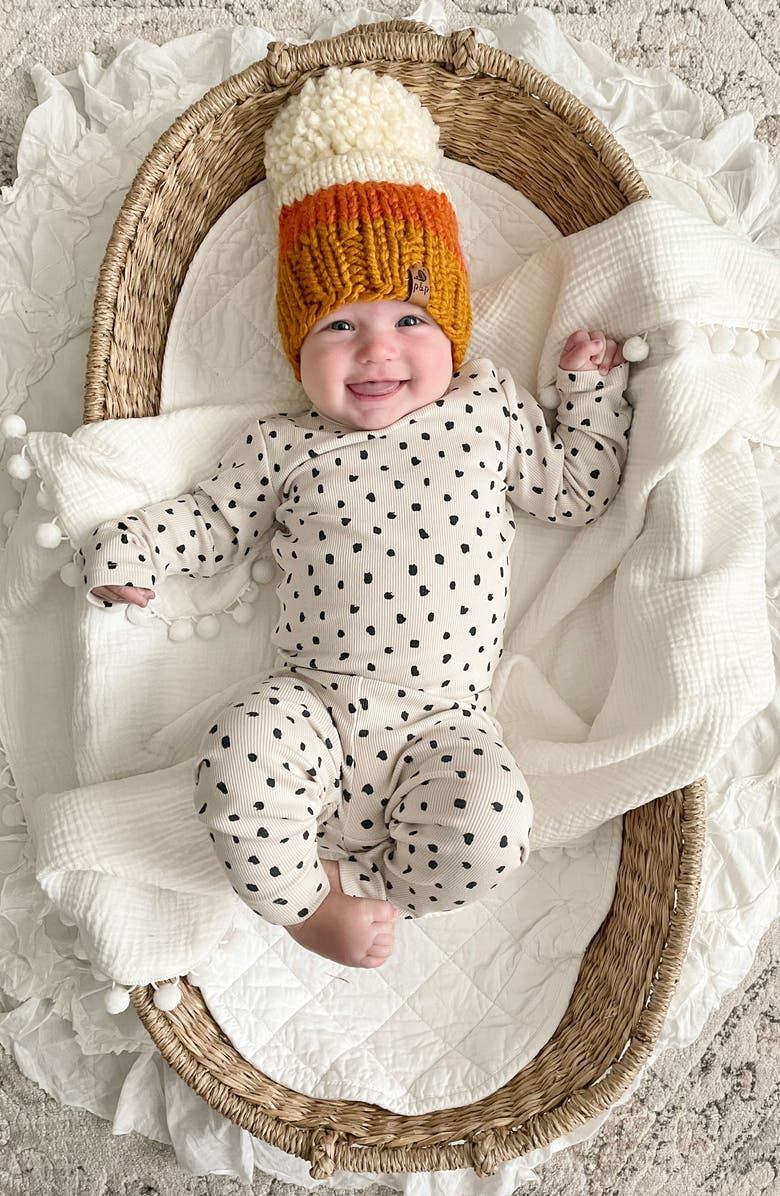 PINE + POPPY Halloween Candy Corn Pompom Hat, Alternate, color,