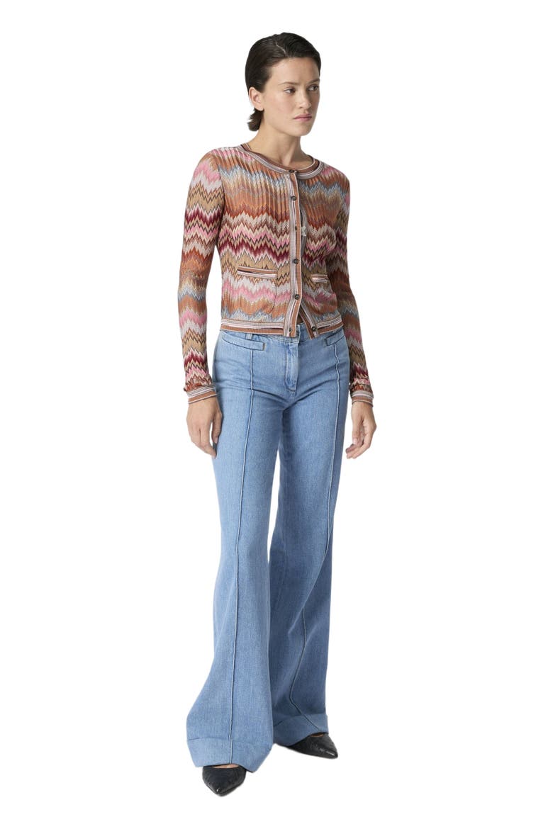 Flared Denim Trousers With Turn-up Hem And Center Crease, Main, color, Denim Blue