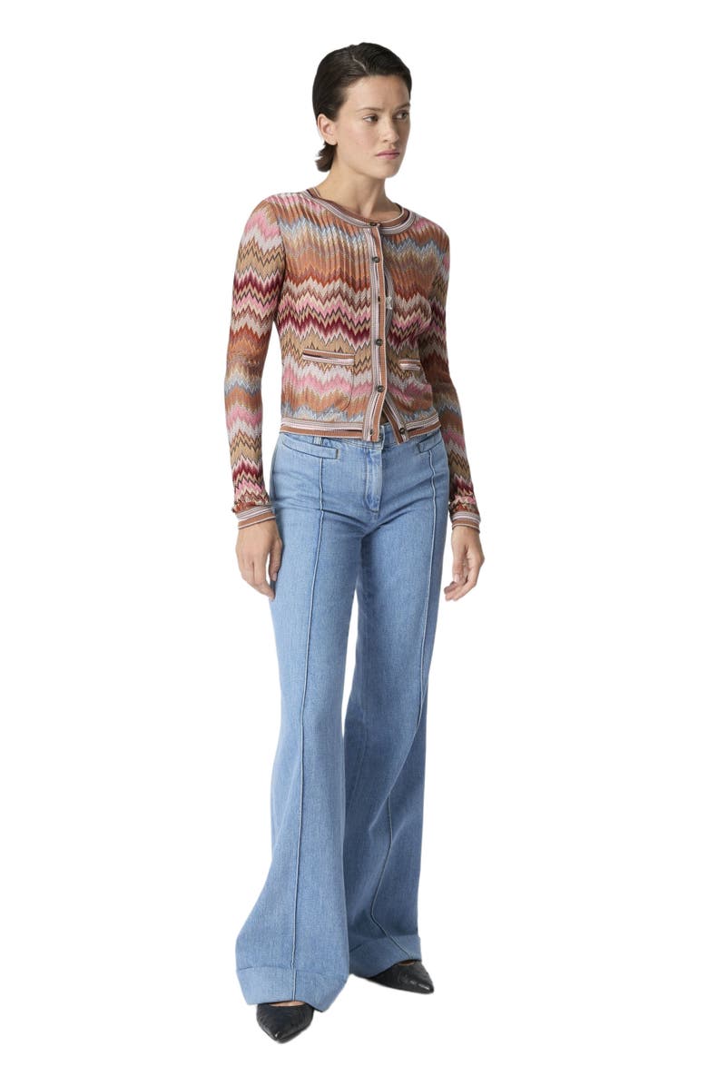 Missoni Denim Flared Trousers With Cuffed Hem And Center Crease, Main, color, Green& Brown