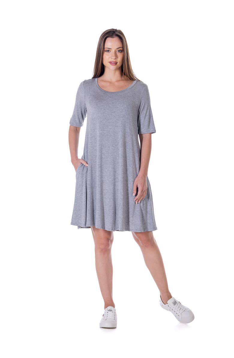 24seven Comfort Apparel Scoop Neck Elbow Sleeve Knee Legth Dress, Main, color, Heather