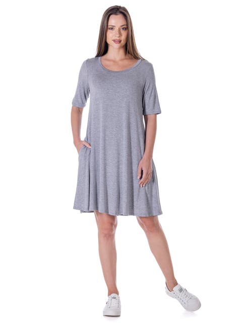 Scoop Neck Elbow Sleeve Knee Legth Dress
