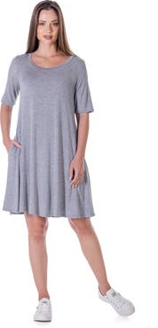 24seven Comfort Apparel Scoop Neck Elbow Sleeve Knee Legth Dress