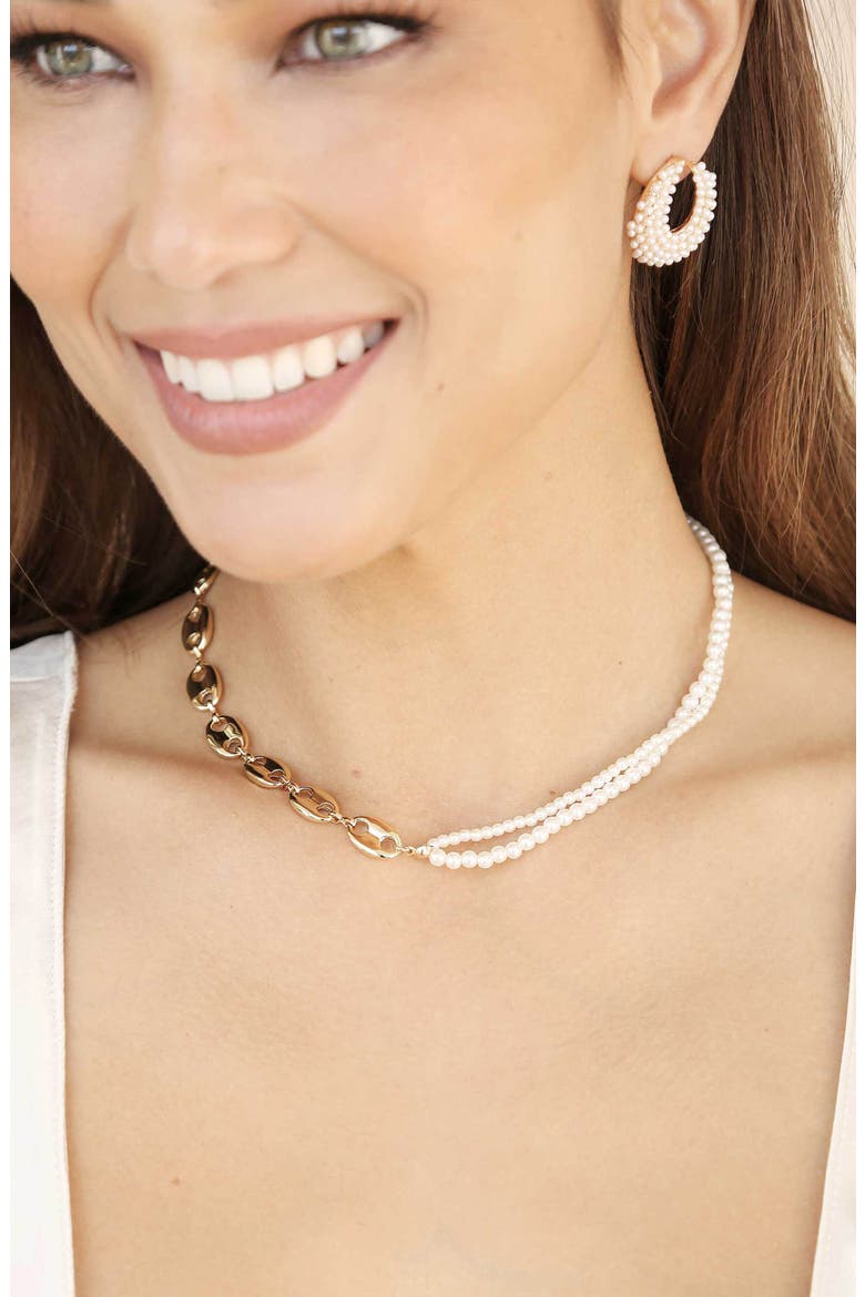 Imitation Pearl Earrings, Alternate, color, GOLD