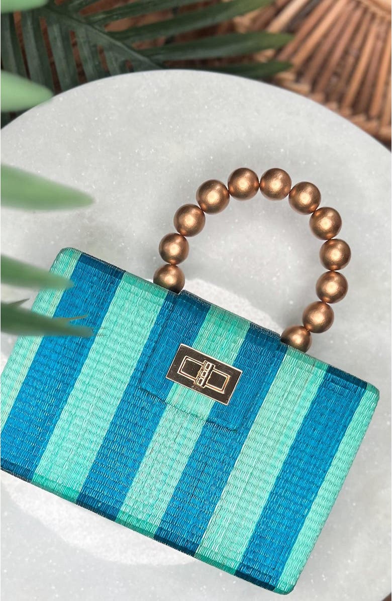 Soli & Sun THE LOUISA Woven Straw Clutch Bag, Alternate, color, Blue & Turquoise Stripe