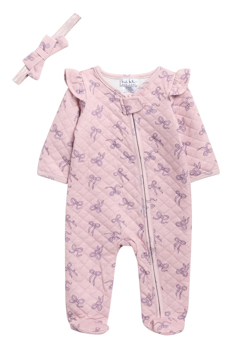 Quilted Footie & Headband Set, Main, color, BRUSHED LILAC